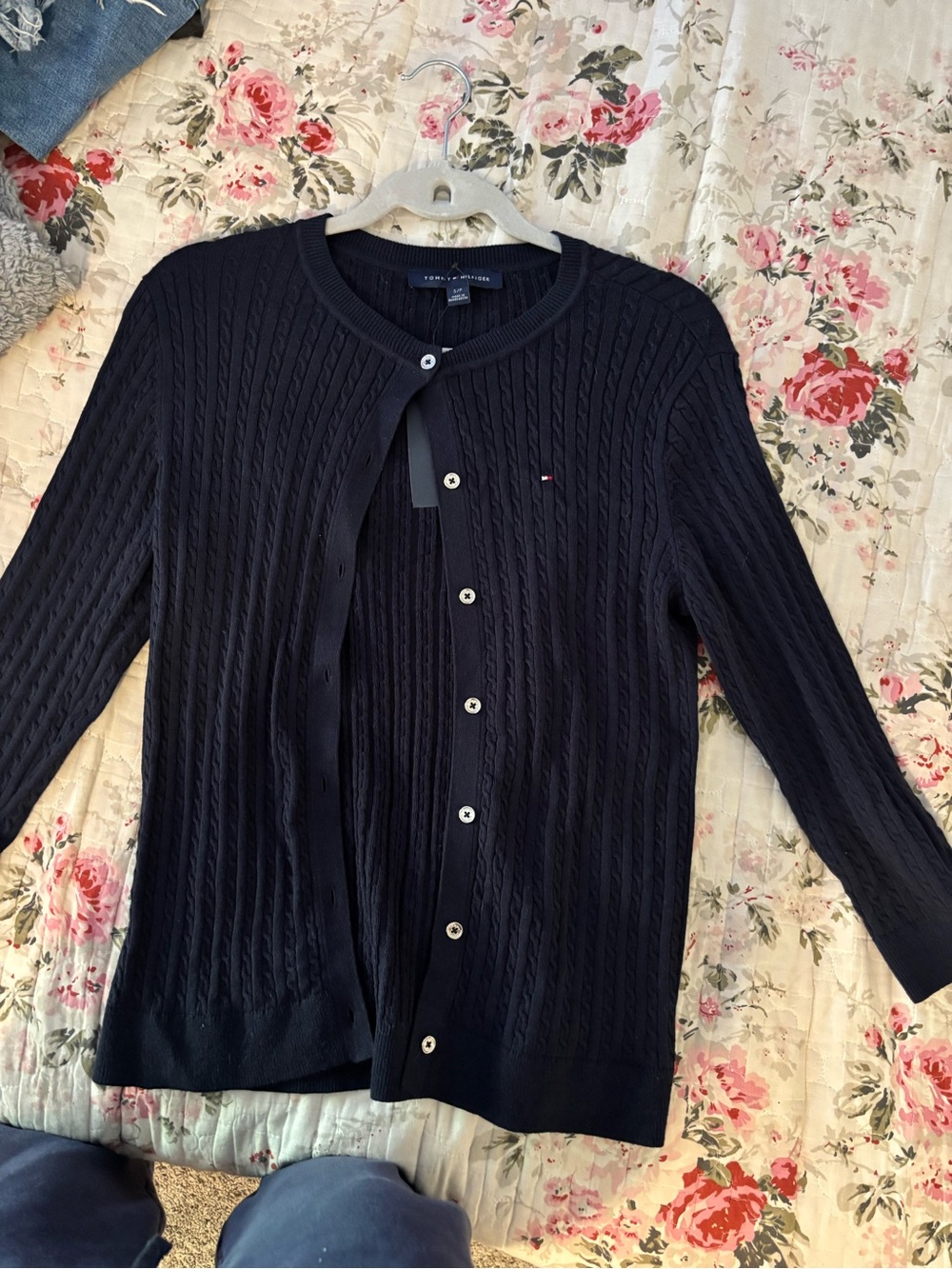 Tommy Hilfiger Navy Cable Knit Button-Front Cardigan